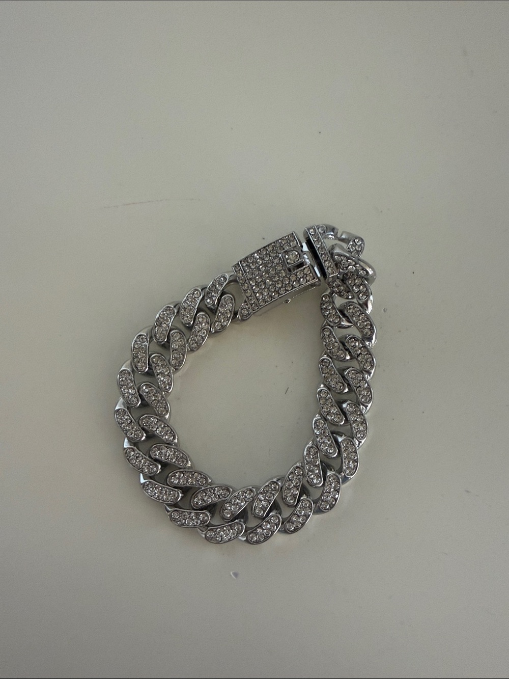 Silver Rhinestone Chain Link Bracelet - 7 Inch